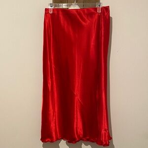 Express Vibrant Red Satin Midi Skirt